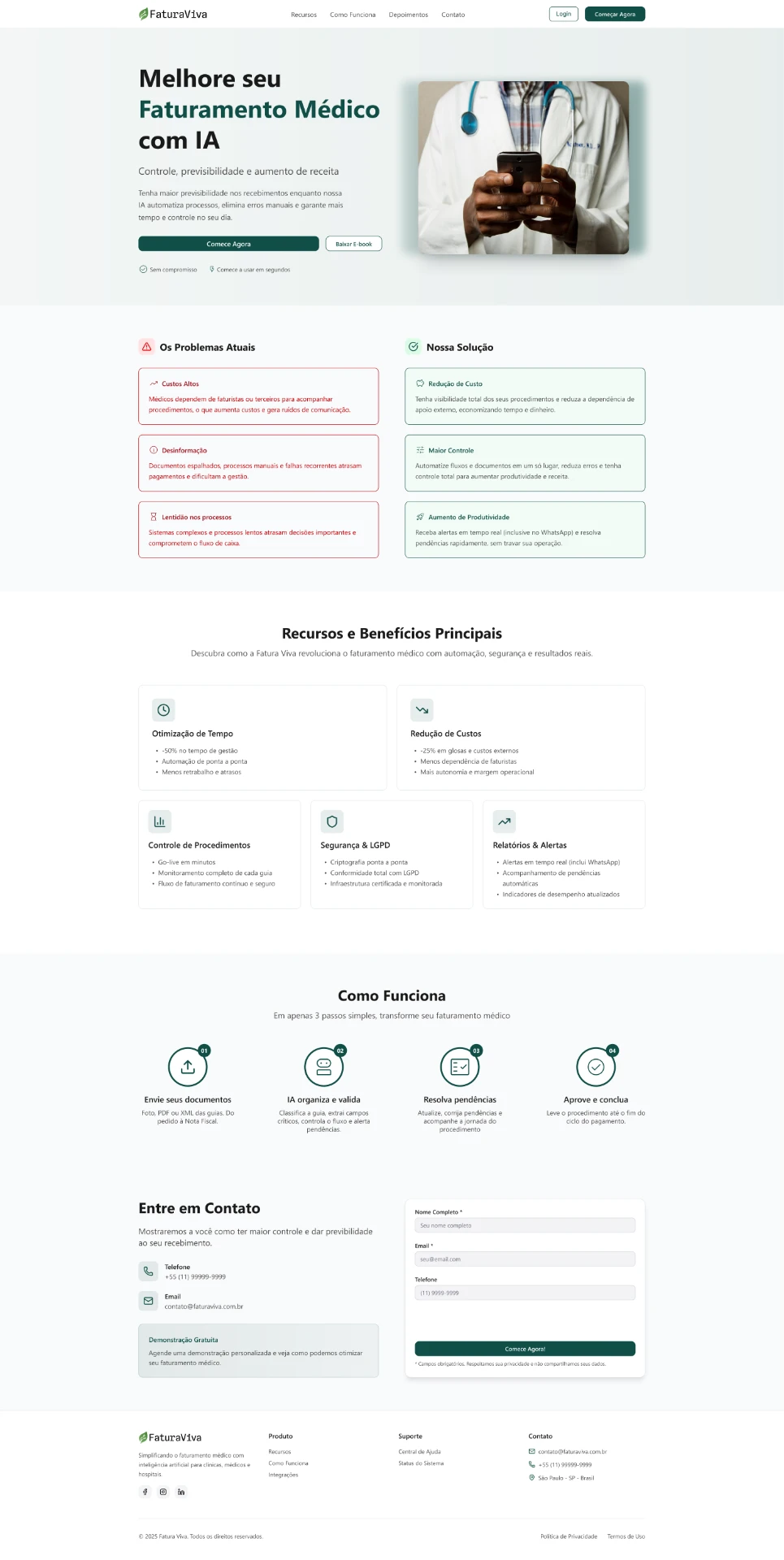 Landing page completa — do herói ao formulário de contato