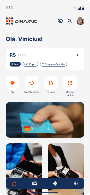 Início — saldo protegido, com Real, Cripto e Bloqueio Cautelar