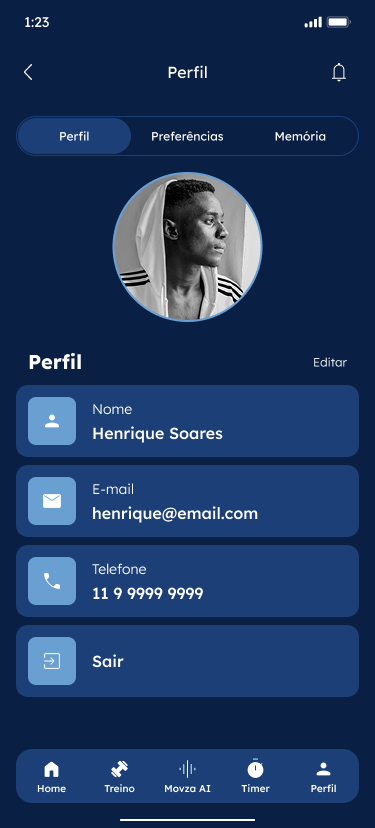 Perfil — dados e preferências