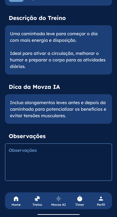 Treino concluído — descrição e dica da IA