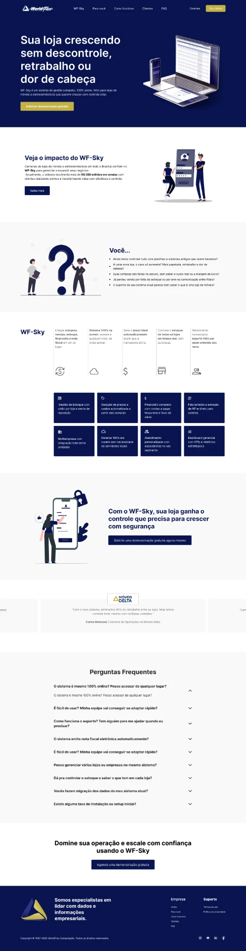 Landing page completa — da dor do lojista à demonstração gratuita