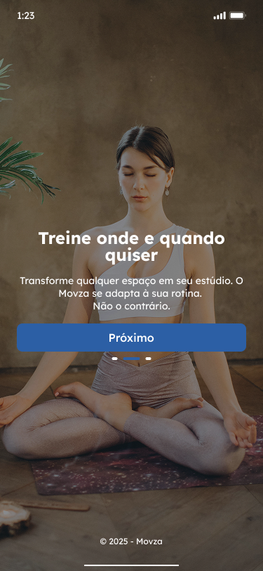 Onboarding — treine onde e quando quiser