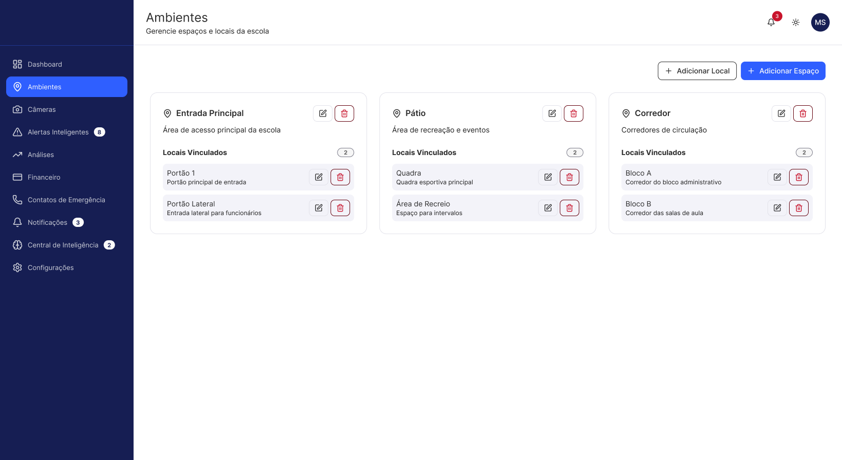 Tela 1 do Sistema de Alerta de Risco