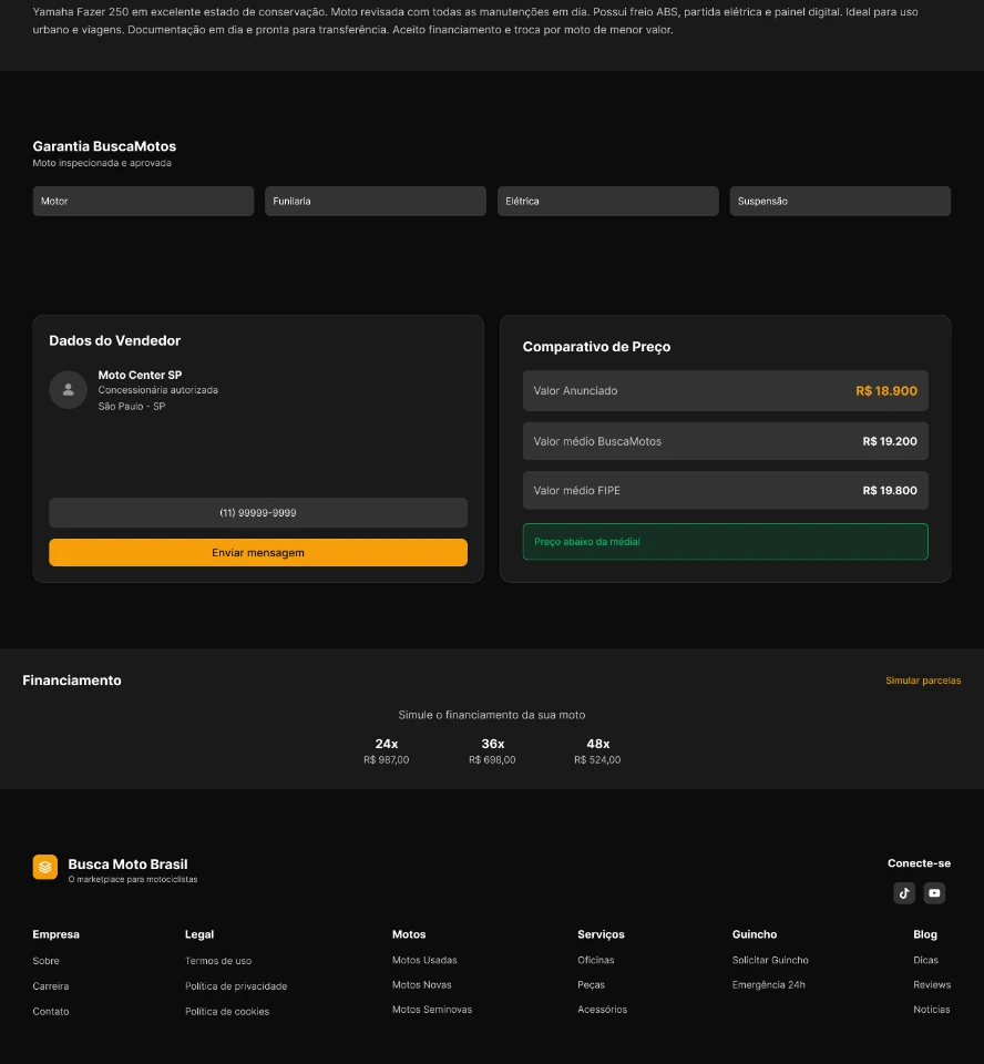 Moto — vendedor, comparativo de preço e parcelas