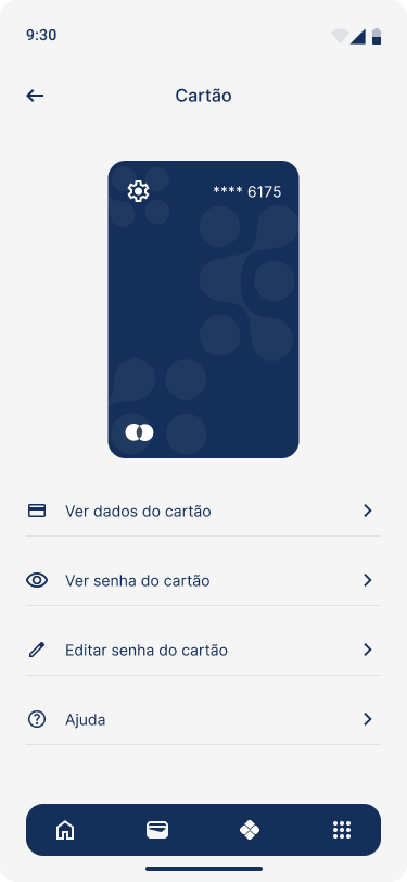 Cartão — ver dados, ver e editar a senha, pedir ajuda