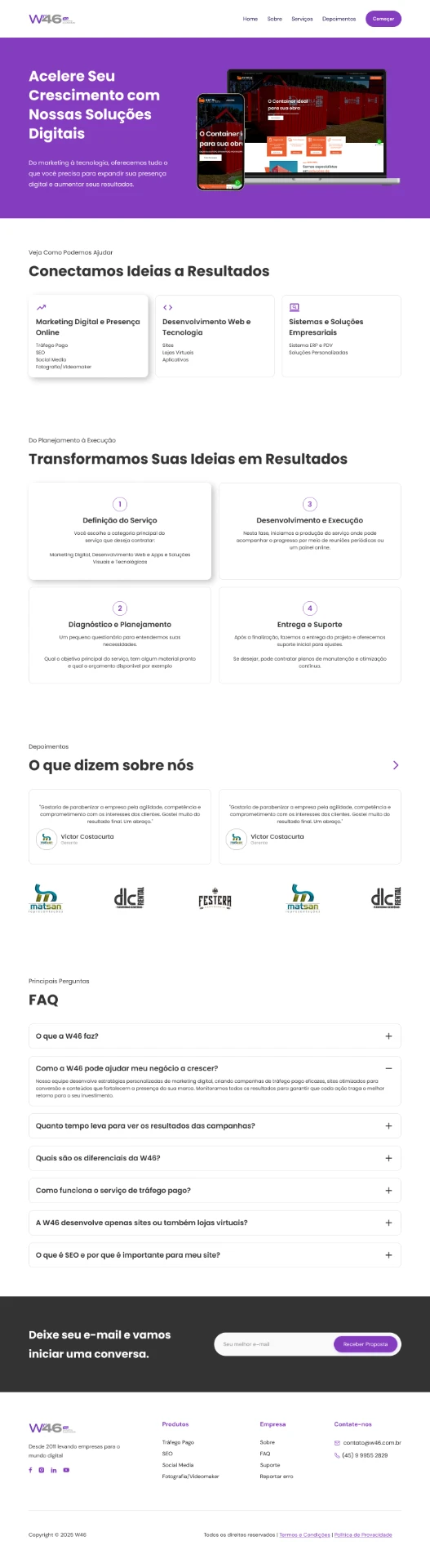 Landing page completa — da oferta ao formulário de contato