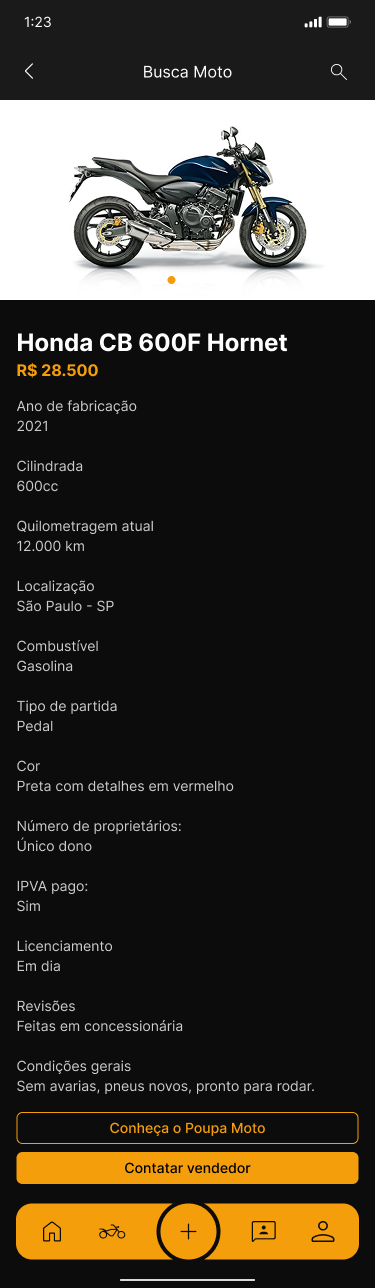 Moto — anúncio com galeria, ficha técnica e preço