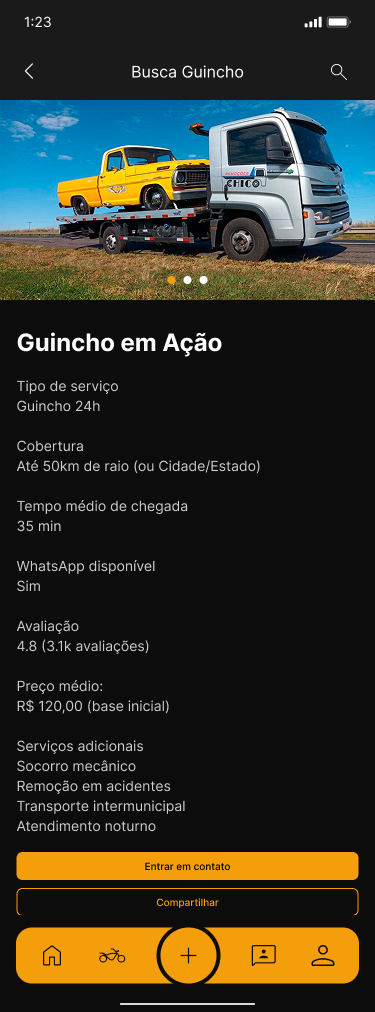 Guincho — atendimento com preço base