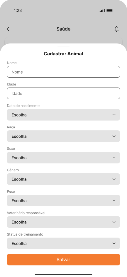 Cadastrar animal — formulário completo