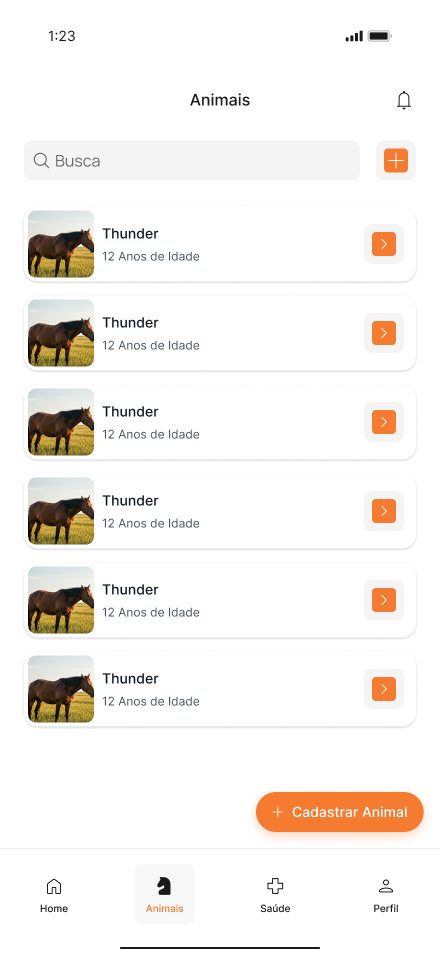 Animais — lista com busca e cadastro