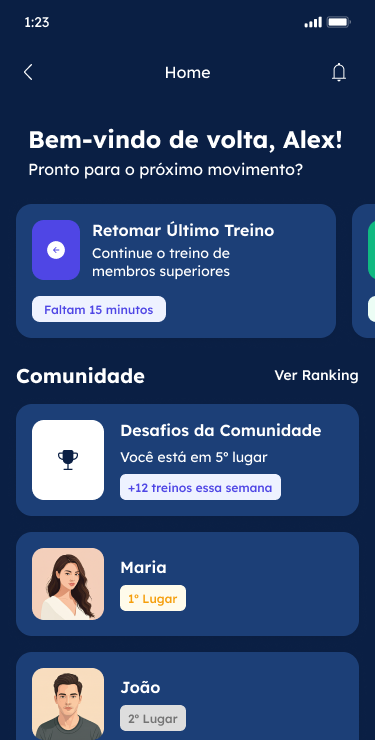 Home — retomada do seu último treino